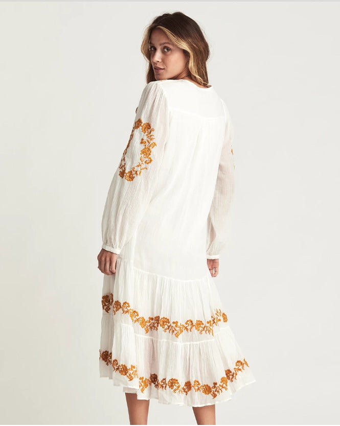 V-neck Embroidered Loose Dress - Premium 0 from chiquetrends.com - Just $71! Shop now at chiquetrends.com