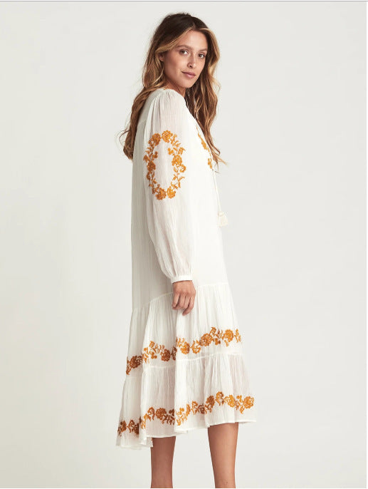 V-neck Embroidered Loose Dress - Premium 0 from chiquetrends.com - Just $71! Shop now at chiquetrends.com