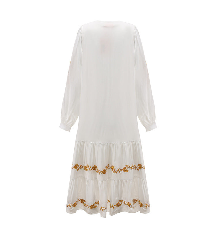 V-neck Embroidered Loose Dress - Premium 0 from chiquetrends.com - Just $71! Shop now at chiquetrends.com