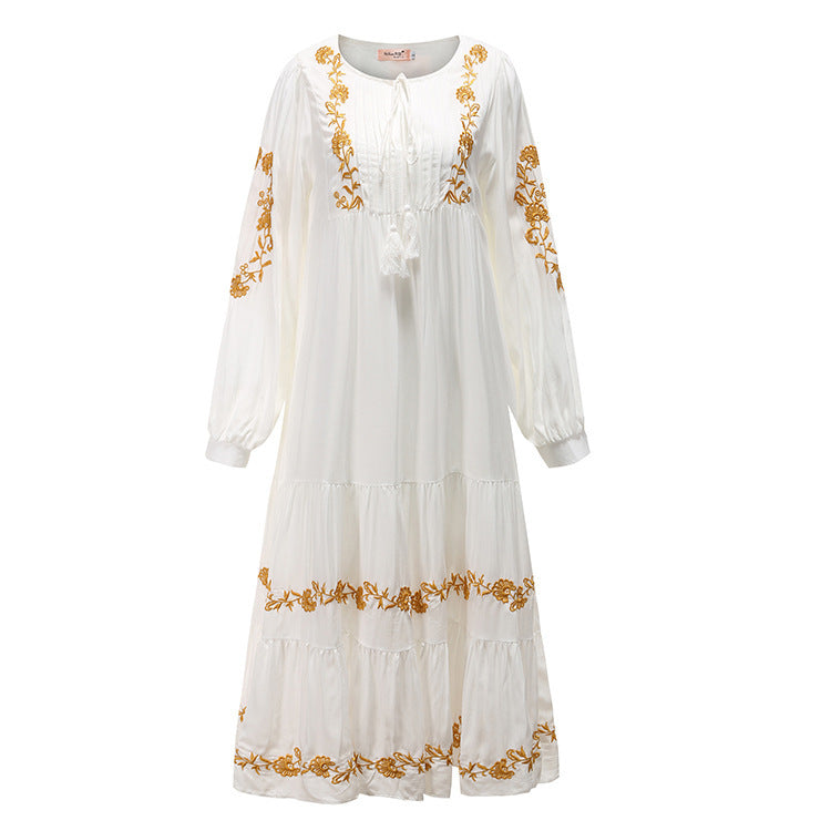 V-neck Embroidered Loose Dress - Premium 0 from chiquetrends.com - Just $71! Shop now at chiquetrends.com