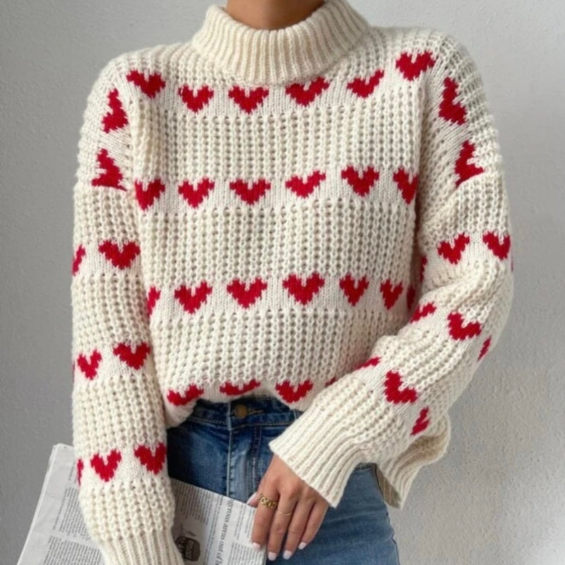 Loose Heart Jacquard Pullover - Premium 0 from chiquetrends.com - Just $37! Shop now at chiquetrends.com