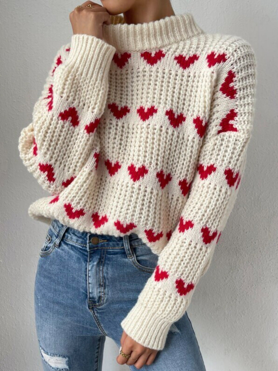 Loose Heart Jacquard Pullover - Premium 0 from chiquetrends.com - Just $37! Shop now at chiquetrends.com