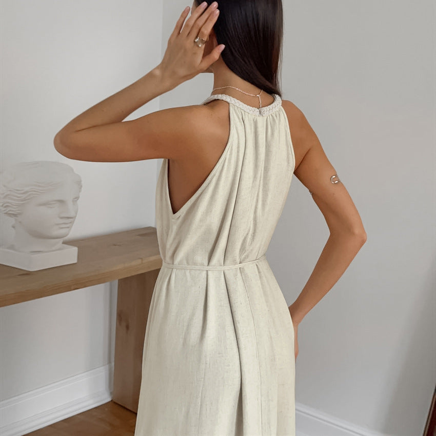 Khaki Halter Linen Elegant - Premium 0 from chiquetrends.com - Just $34! Shop now at chiquetrends.com