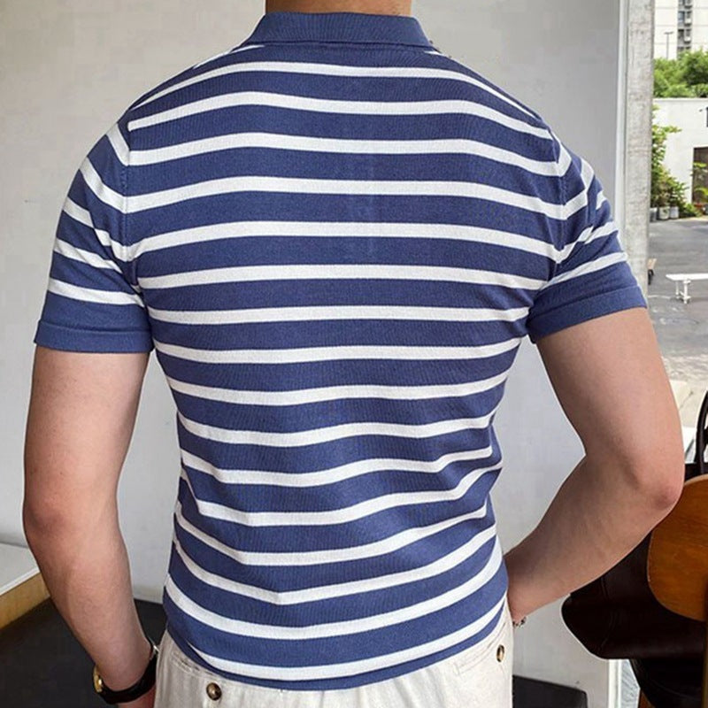 Blue Striped Business Polo - Premium 0 from chiquetrends.com - Just $32! Shop now at chiquetrends.com