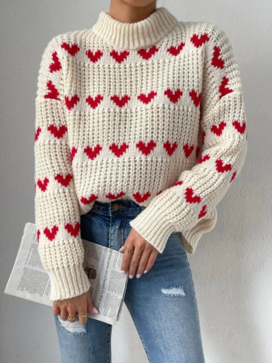 Loose Heart Jacquard Pullover - Premium 0 from chiquetrends.com - Just $37! Shop now at chiquetrends.com