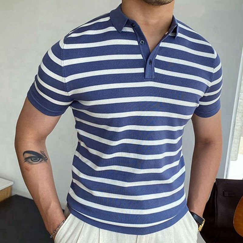 Blue Striped Business Polo - Premium 0 from chiquetrends.com - Just $32! Shop now at chiquetrends.com