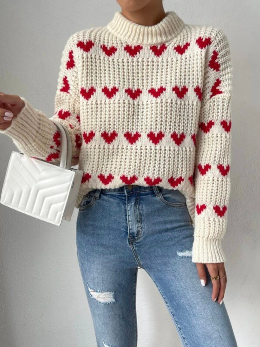 Loose Heart Jacquard Pullover - Premium 0 from chiquetrends.com - Just $37! Shop now at chiquetrends.com