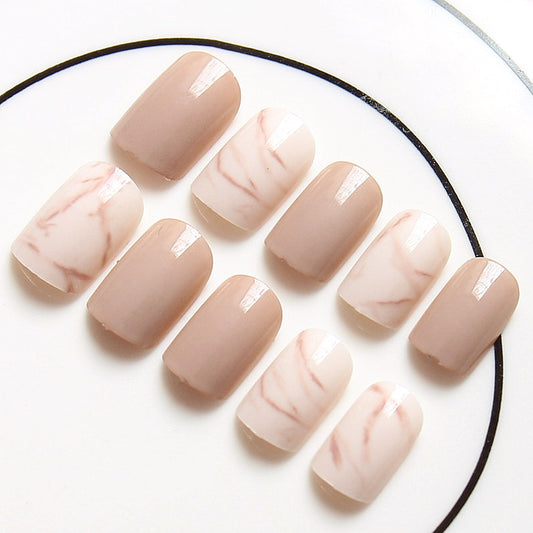 Light khaki smudge false nails - Premium 0 from chiquetrends.com - Just $5! Shop now at chiquetrends.com