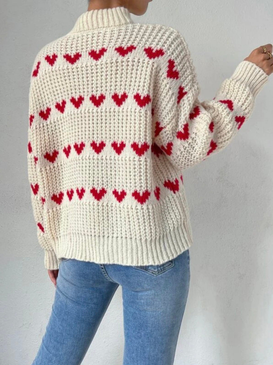 Loose Heart Jacquard Pullover - Premium 0 from chiquetrends.com - Just $37! Shop now at chiquetrends.com