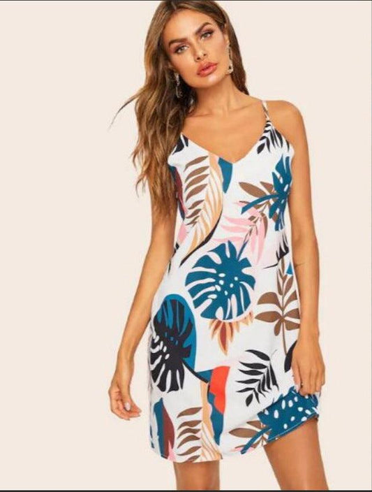 Leaf print V-neck strap dress - Premium 0 from chiquetrends.com - Just $25! Shop now at chiquetrends.com