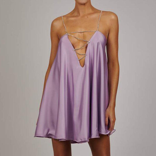 V-neck Satin Dress With - Premium 0 from chiquetrends.com - Just $59! Shop now at chiquetrends.com