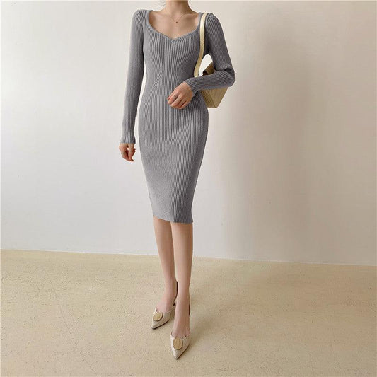 French Slim Knit Dress With - Premium 0 from chiquetrends.com - Just $44! Shop now at chiquetrends.com