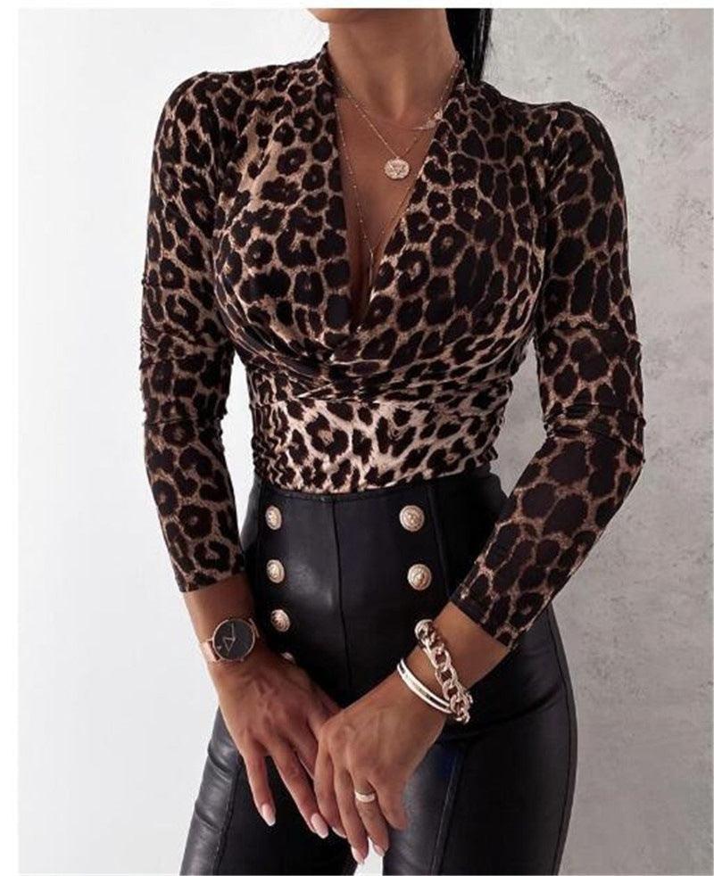 Long Sleeve V-neck Leopard - Premium 0 from chiquetrends.com - Just $16! Shop now at chiquetrends.com