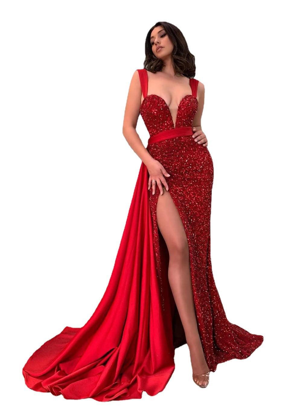 Women’s Red Sequin Evening - Premium Dresses from chiquetrends.com - Just $63! Shop now at chiquetrends.com