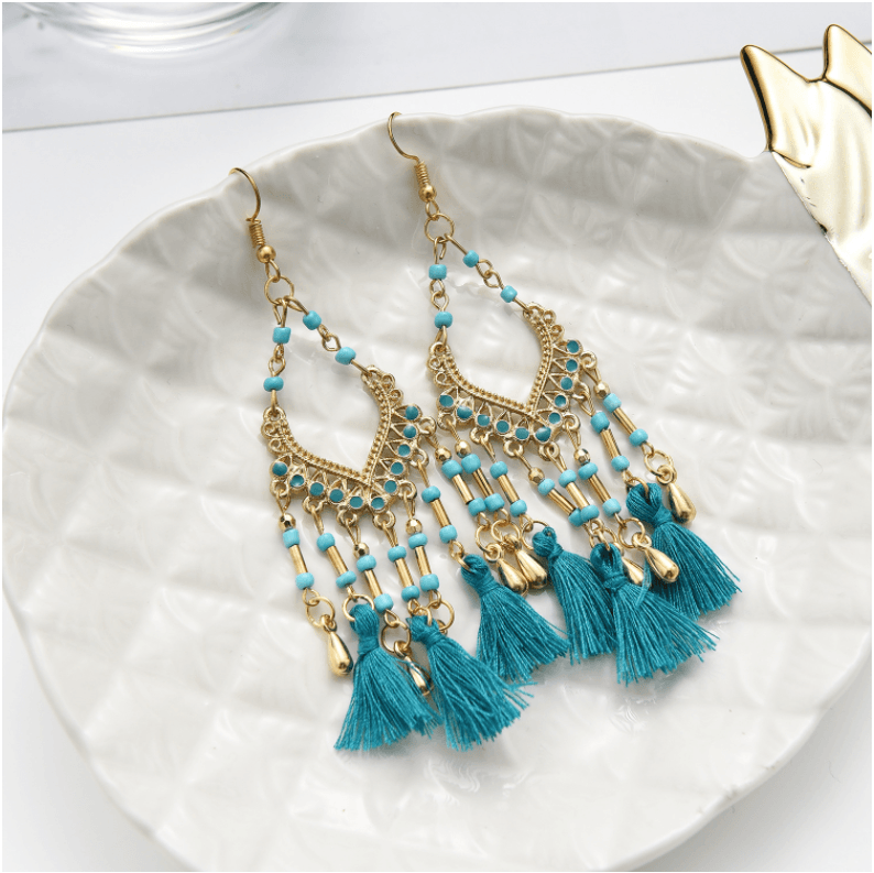 Bohemian handmade long tassel - Premium Earrings from chiquetrends.com - Just $12! Shop now at chiquetrends.com