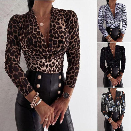 Long Sleeve V-neck Leopard - Premium 0 from chiquetrends.com - Just $16! Shop now at chiquetrends.com