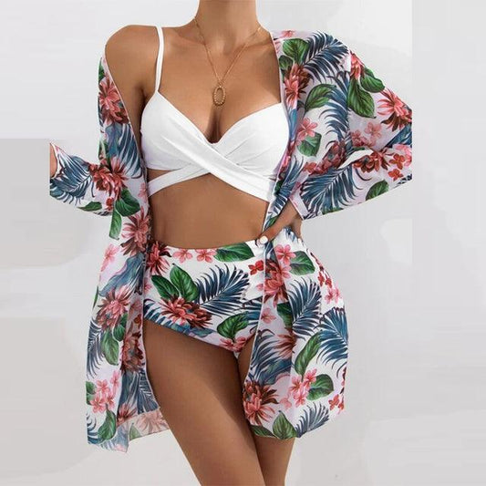 3 Piece High-Waist Bikini Set - Premium Swimwear from chiquetrends.com - Just $96! Shop now at chiquetrends.com