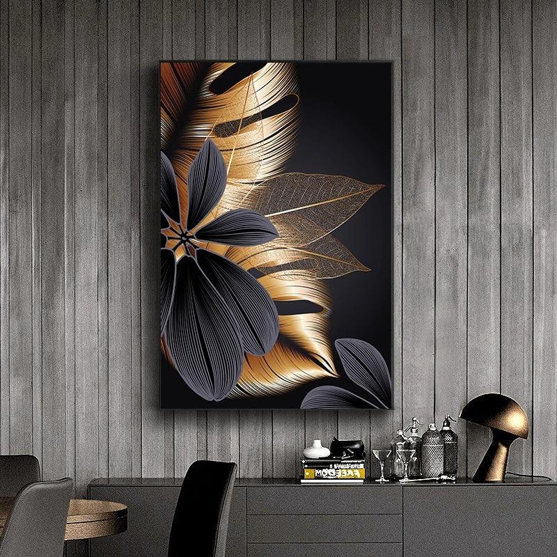 Black & Gold Plant Leaf Canvas - Premium Wall art from chiquetrends.com - Just $24! Shop now at chiquetrends.com