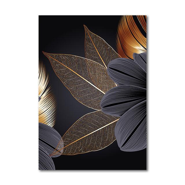 Black & Gold Plant Leaf Canvas - Premium Wall art from chiquetrends.com - Just $24! Shop now at chiquetrends.com