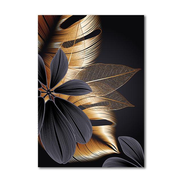 Black & Gold Plant Leaf Canvas - Premium Wall art from chiquetrends.com - Just $24! Shop now at chiquetrends.com