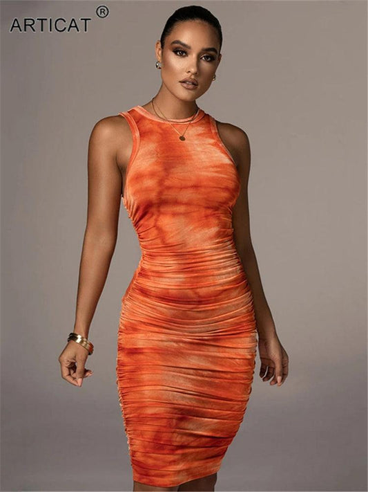 Articat Tie-Dye Print Ruched - Premium Dresses from chiquetrends.com - Just $69! Shop now at chiquetrends.com